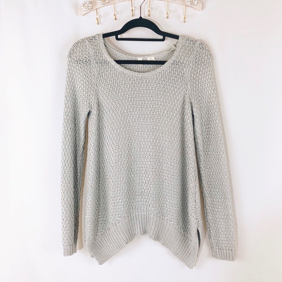 Anthropologie Moth Metallic Silver Knit Sweater S Coastal Grandma - Picture 1 of 6